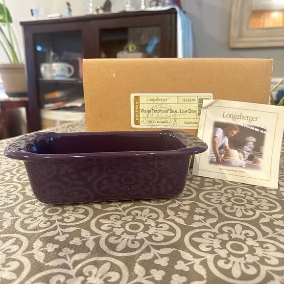 Longaberger Woven‎ Traditions Eggplant Small Loaf Dish New Set of 2 pcs - Picture 1 of 10